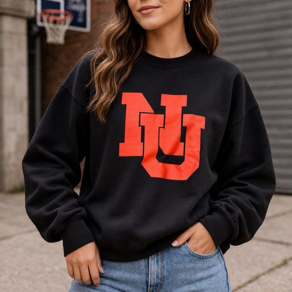 Custom Nebraska Huskers Crewneck Sweatshirt – Black/Red (Unisex)